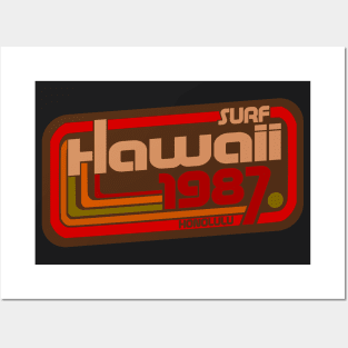 Hawaii Honolulu vintage eighties 80s surf logo Posters and Art